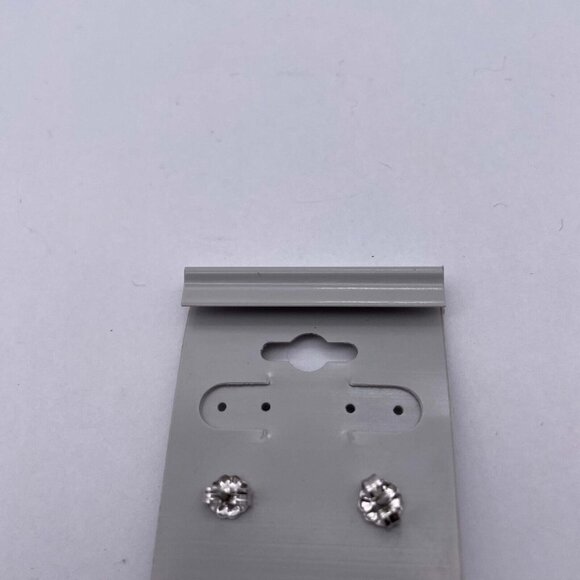 Sterling Silver Large Clear Cubic Zirconia Stud Earrings - Picture 4 of 6